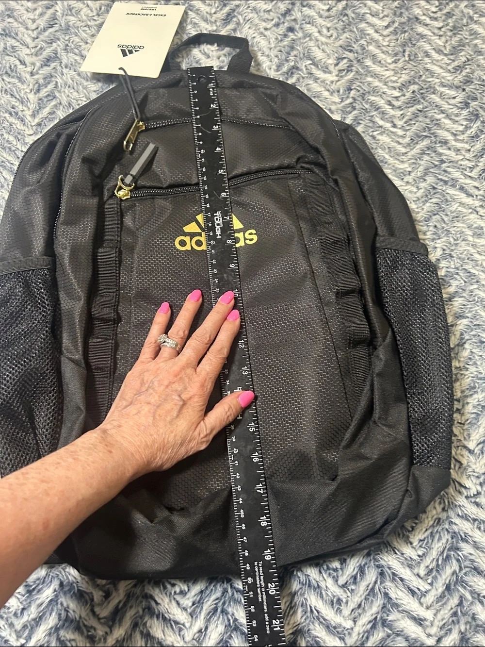 Adidas Excel 6 Black Backpack with Gold Metallic Logo Accent
